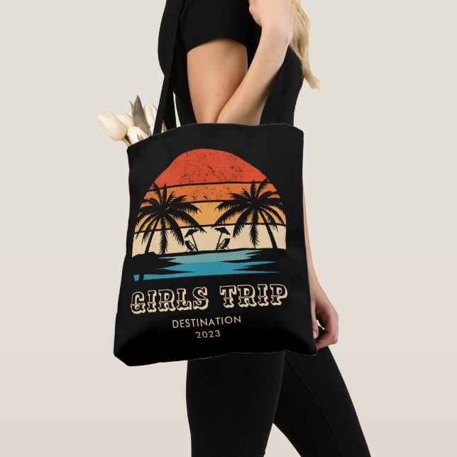 Retro sunset Girls trip bachelorette Matching Tote Bag (Close Up)