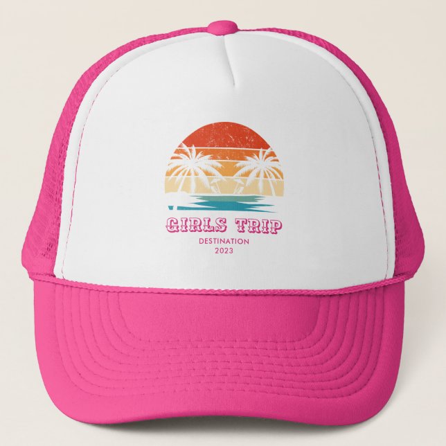 Retro sunset Girls trip bachelorette Matching Trucker Hat (Front)