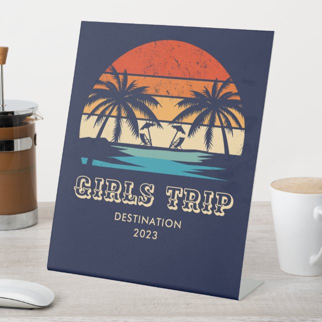 Retro sunset Girls trip bachelorette Party Pedestal Sign (In SItu)