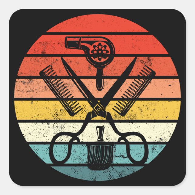 Retro Sunset Graphic Hair Stylist Hairdresser Square Sticker (Front)