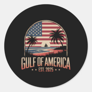 Retro Sunset Gulf Of Us America 2025 American Flag Classic Round Sticker