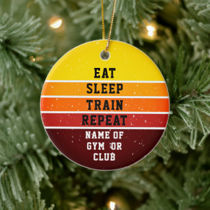 Retro Sunset Gym Trainer Coach Eat Sleep Repeat Ceramic Ornament