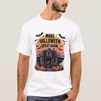 Retro Sunset Halloween Artwork – Creepy Haunted T-Shirt