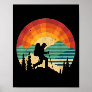 Retro Sunset Hiking Shirt Vintage Hiker Mountain S Poster