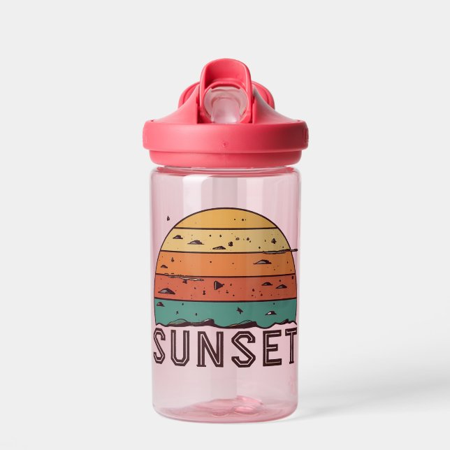 Retro Sunset Horizon Graphic Mug' Water Bottle (Front)
