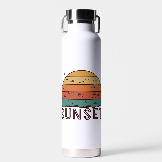 Retro Sunset Horizon Graphic Mug' Water Bottle (Front)
