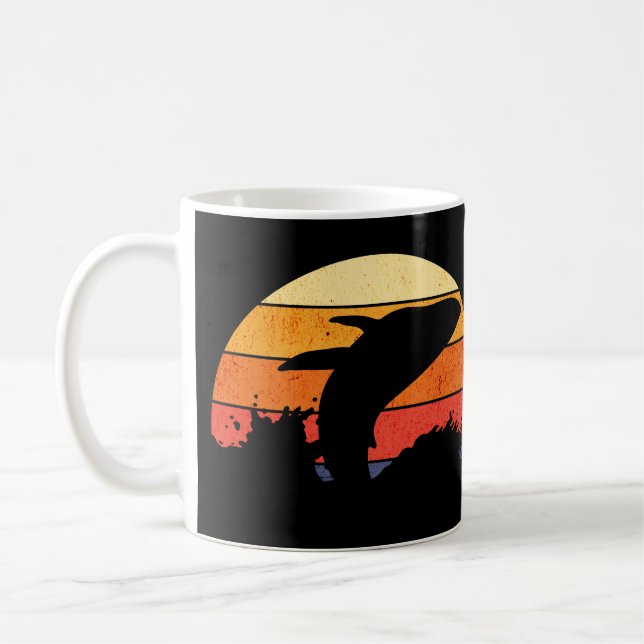 Retro Sunset Humpback Whale Breaching Coffee Mug (Left)