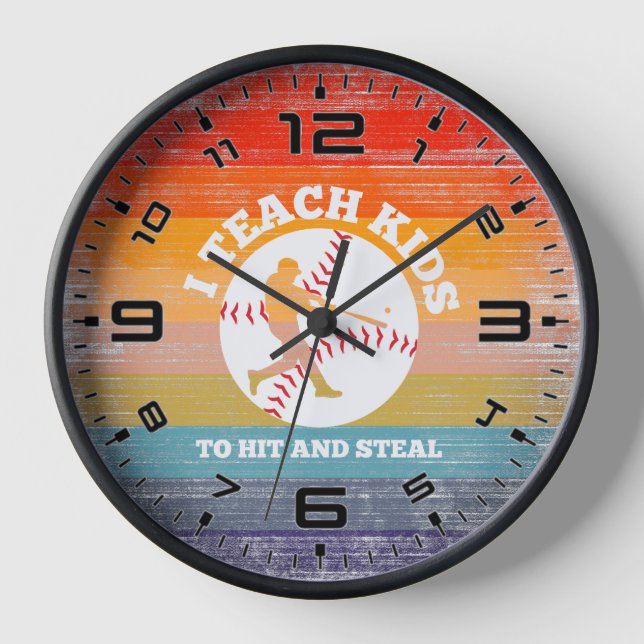 Retro Sunset I Teach Kids To Hit And Steal Clock (Front)