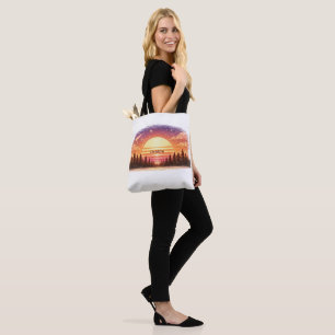 Retro Sunset in the Forest Custom Name Gift Tote Bag