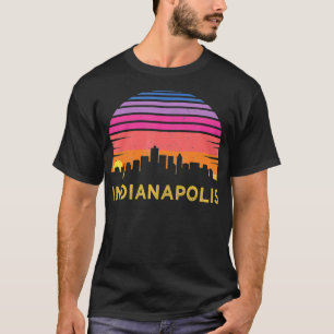 Retro Sunset Indianapolis Indiana Skyline Souveni T-Shirt