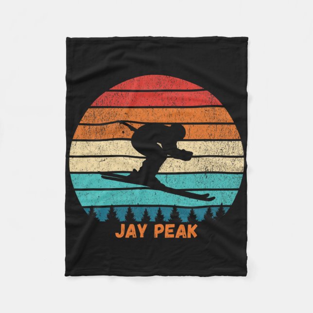 Retro Sunset Jay Peak Vermont Skiing Skier  Fleece Blanket (Front)