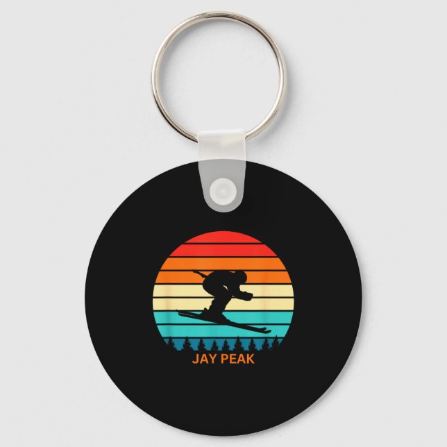 Retro sunset jay peak vermont skiing skier  key ring (Front)