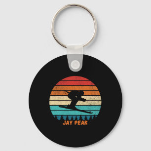 Retro Sunset Jay Peak Vermont Skiing Skier Key Ring