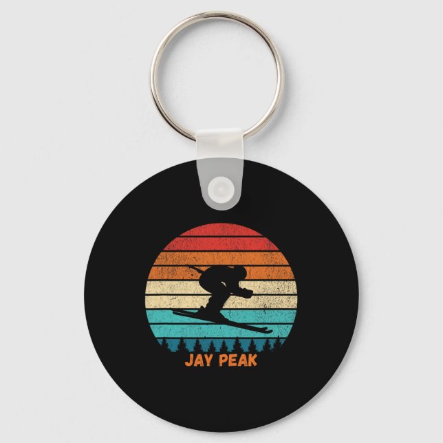 Retro Sunset Jay Peak Vermont Skiing Skier  Key Ring (Front)