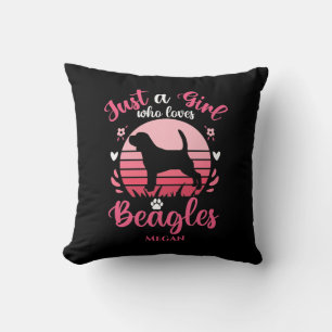 Retro Sunset Just a Girl Who Loves Beagles Name Cushion