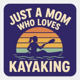 Retro Sunset Kayaking Mom - Vintage Outdoor Moms Square Sticker