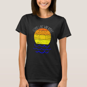 Retro Sunset Lake And Wine Coffee Lake Wine Repeat T-Shirt