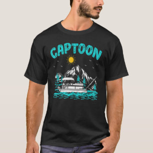 Retro Sunset Lake Boating Captoon Pontoon Captain T-Shirt