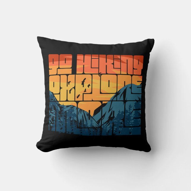 Retro Sunset Landscape Hiking Adventure Explore Cushion (Front)