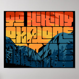 Retro Sunset Landscape Hiking Adventure Explore Poster