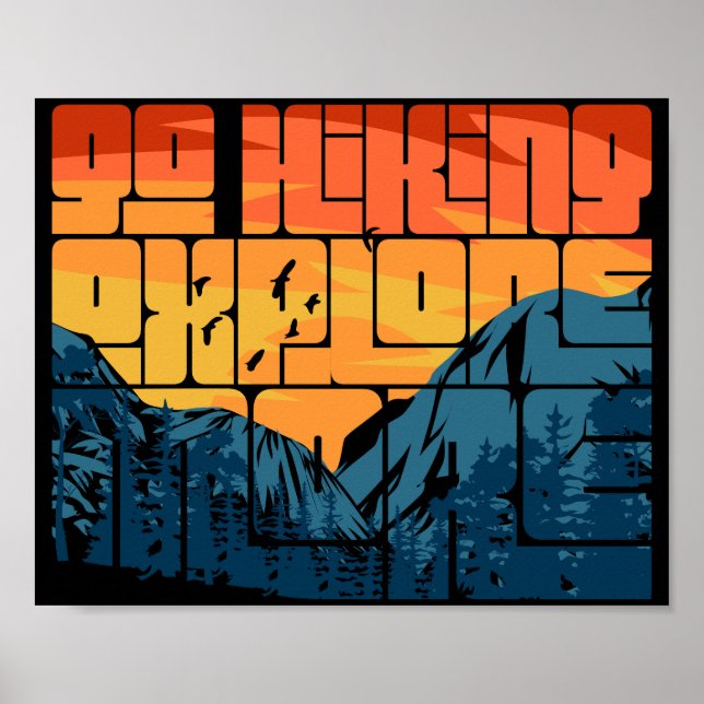 Retro Sunset Landscape Hiking Adventure Explore Poster (Front)