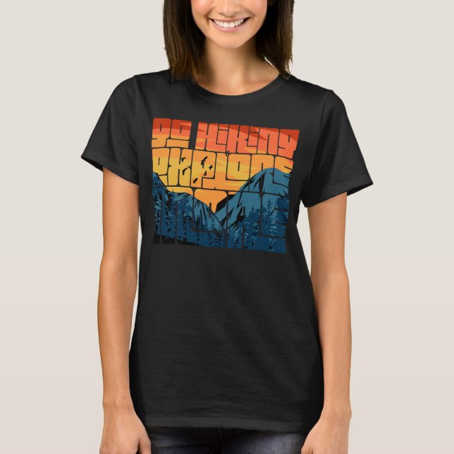 Retro Sunset Landscape Hiking Adventure Explore T-Shirt (Front)