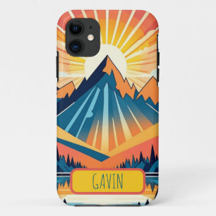 Retro Sunset Landscape Personalised iPhone 11 Case