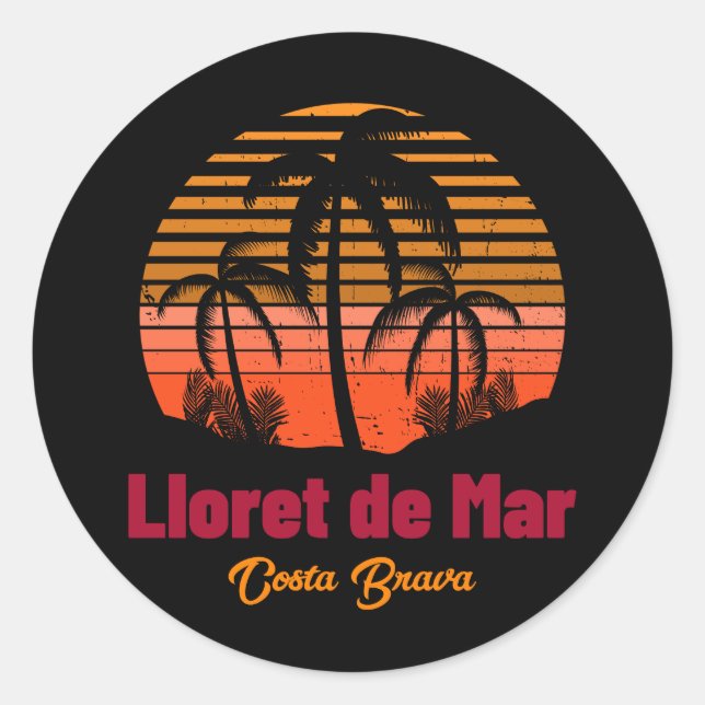 Retro Sunset Lloret de Mar Spain Vacation Classic Round Sticker (Front)