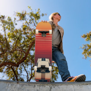 Retro Sunset Minimalist Vintage Car Road Trip Skateboard