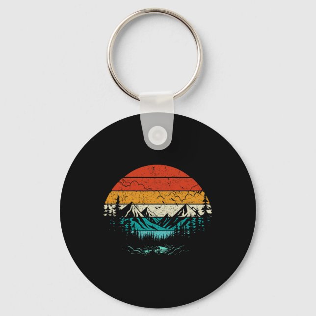 Retro Sunset Mountain Forest Camping Nature Outdoo Key Ring (Front)