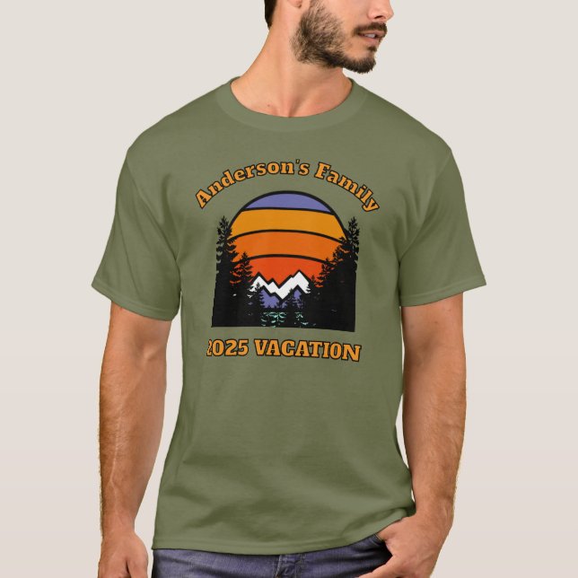Retro sunset mountain forest VACATION T-Shirt (Front)