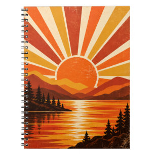 Retro Sunset Mountain Lake Notebook