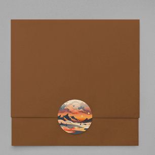 Retro Sunset Mountain Landscape Classic Round Sticker
