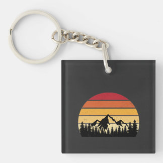Retro Sunset Mountain Landscape | Vintage Nature Key Ring