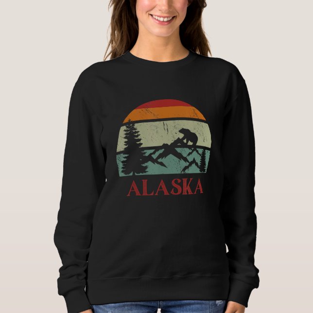 Retro Sunset Mountains and Grizzly Bear Alaska Sou Sweatshirt (Front)