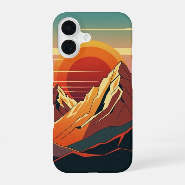 Retro Sunset Mountains iPhone 16 Case (Back)