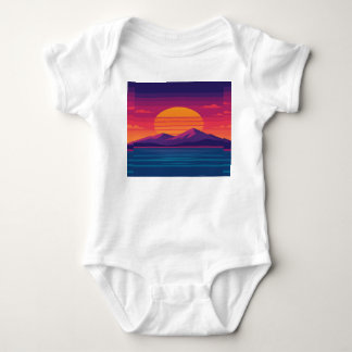 Retro Sunset Mountains & Ocean 80s Art Baby Bodysuit