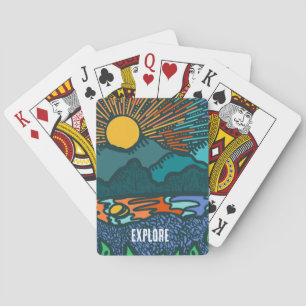 Retro Sunset Mountains Playing Cards