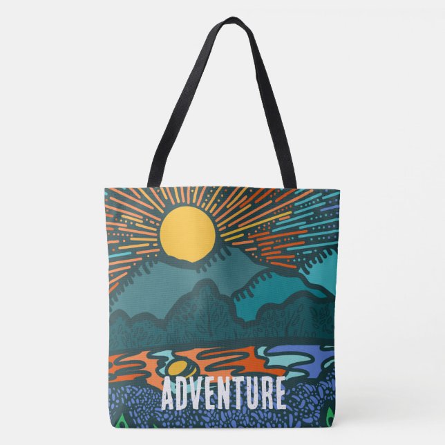 Retro Sunset Mountains Print Cut Sew Bag (Front)