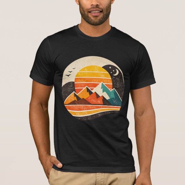 Retro Sunset Mountains T-Shirt (Front)