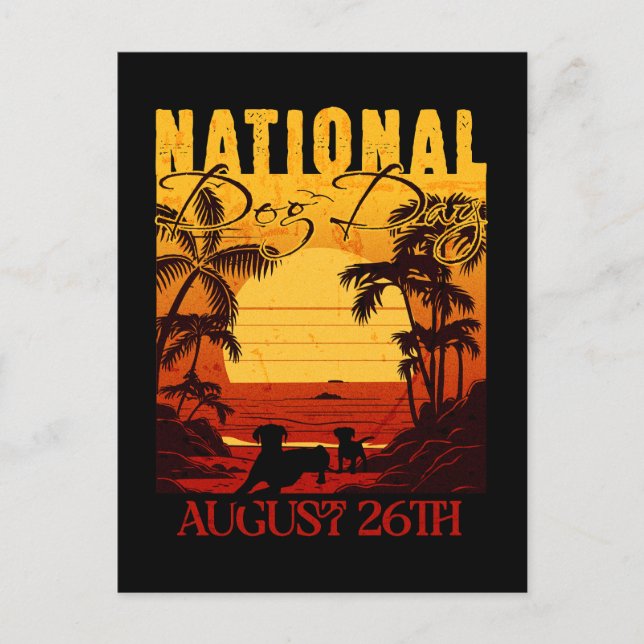 Retro Sunset National Dog Day Postcard (Front)