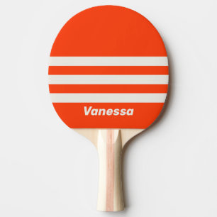 Retro Sunset Orange Three Across Stripe with Name Ping Pong Paddle