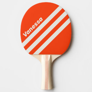 Retro Sunset Orange Three Angled Stripe with Name Ping Pong Paddle