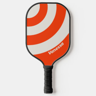 Retro Sunset Orange Three Circle Stripe with Name Pickleball Paddle