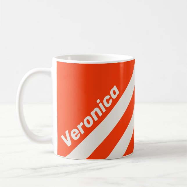 Retro Sunset Orange Three Stripes with Name Coffee Mug (Left)