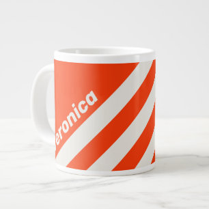 Retro Sunset Orange Three Stripes with Name Large Coffee Mug