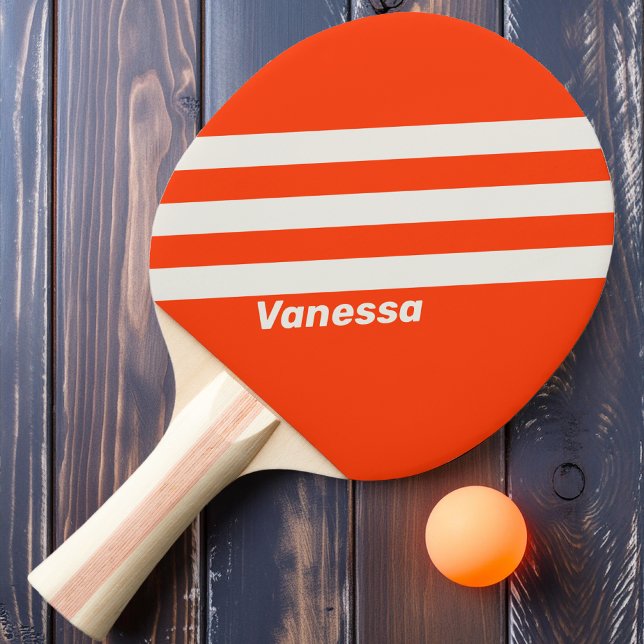 Retro Sunset Orange Three Stripes with Name Ping Pong Paddle (Creator Uploaded)