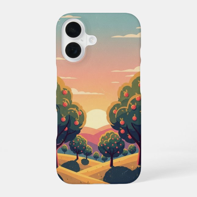 Retro Sunset Orchard iPhone 16 Case (Back)