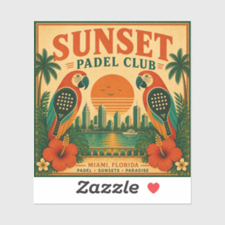 Retro Sunset Padel Club Parrot Sports Gift Sticker