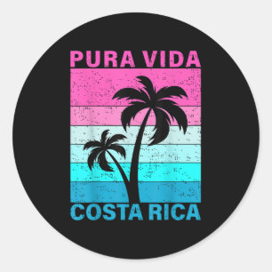 Retro Sunset Palm Tree Costa Rica Vacation Pura Vi Classic Round Sticker